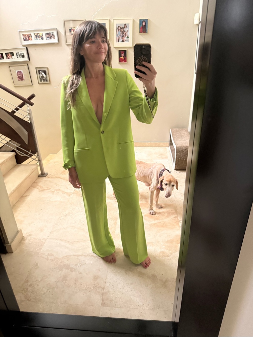 Zara Lime Green Tailored Blazer & Wide-Leg Pants